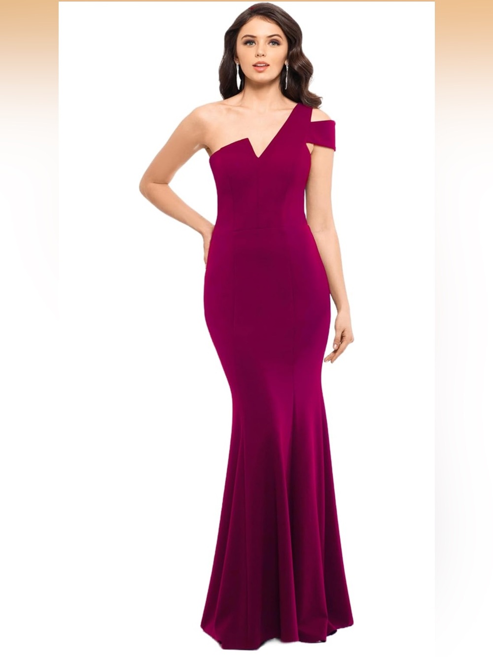 Betsy & Adam Long One Shoulder Sleeveless Stretch Scuba Crepe Sheath Gown - 14